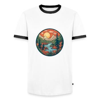 Cooles Wanderer Motiv - Wandern in den Bergen - Männer Kontrast-T-Shirt - Weiß/Schwarz - Vorne - AI Model Female 172 light (172cm) & AI Model Male 178 dark (178cm)