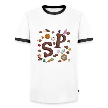 Bonbons de la Saint-Nicolas - T-shirt contrasté Homme - blanc/noir - Devant - AI Model Female 172 light (172cm) & AI Model Male 178 dark (178cm)