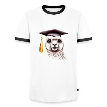Baccalauréat Diplôme Études supérieures Alpaga - T-shirt contrasté Homme - blanc/noir - Devant - AI Model Female 172 light (172cm) & AI Model Male 178 dark (178cm)