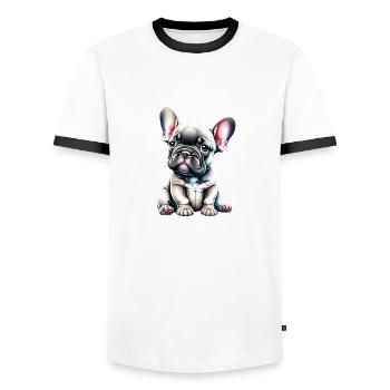 Chiens Bouledogue Français Chien Propriétaire Chien - T-shirt contrasté Homme - blanc/noir - Devant - AI Model Female 172 light (172cm) & AI Model Male 178 dark (178cm)