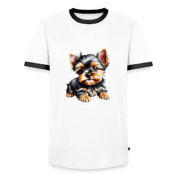 Yorkshire Terrier chiot chien propriétaire de chien - T-shirt contrasté Homme - blanc/noir - Devant - AI Model Female 172 light (172cm) & AI Model Male 178 dark (178cm)