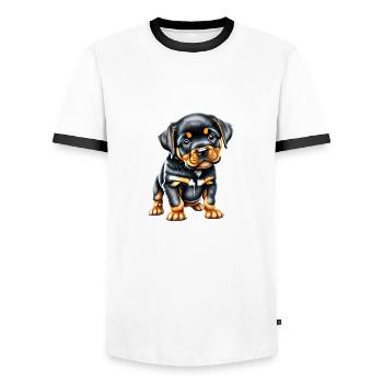 Rottweiler Chien Rottweiler Chiot Chiens Chien Chiot - T-shirt contrasté Homme - blanc/noir - Devant - AI Model Female 172 light (172cm) & AI Model Male 178 dark (178cm)