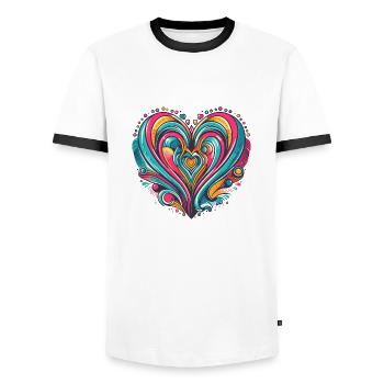 Colorful Retro Pop Heart - Men's Ringer Shirt - white/black - Front - AI Model Female 172 light (172cm) & AI Model Male 178 dark (178cm)