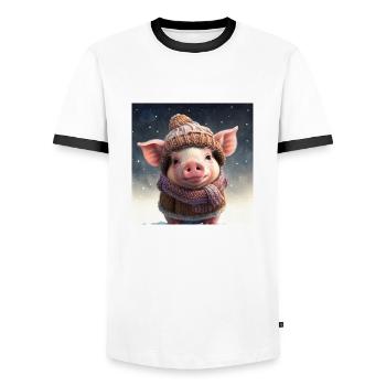 süßes verkleidetes Winterferkel - Männer Kontrast-T-Shirt - Weiß/Schwarz - Vorne - AI Model Female 172 light (172cm) & AI Model Male 178 dark (178cm)