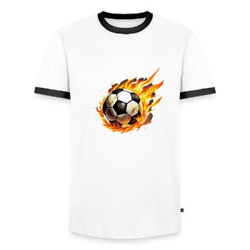 Soccer Ball in Flames - Men's Ringer Shirt - white/black - Front - AI Model Female 172 light (172cm) & AI Model Male 178 dark (178cm)
