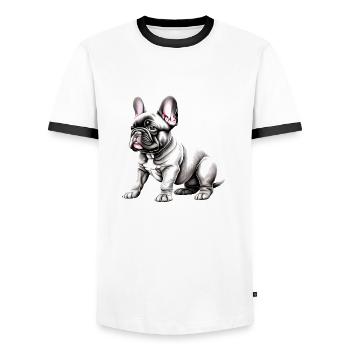 Chiens Bouledogue Français Chien Propriétaire Chien - T-shirt contrasté Homme - blanc/noir - Devant - AI Model Female 172 light (172cm) & AI Model Male 178 dark (178cm)