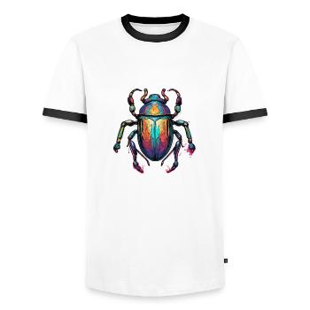 Scarab / Mysticism / Egyptian Symbolism / Antique - Men's Ringer Shirt - white/black - Front - AI Model Female 172 light (172cm) & AI Model Male 178 dark (178cm)