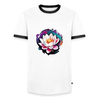 Lotusblüte / Seerose / Spiritualität / Blume - Männer Kontrast-T-Shirt - Weiß/Schwarz - Vorne - AI Model Female 172 light (172cm) & AI Model Male 178 dark (178cm)