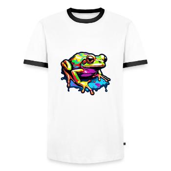 Frog / Animal / Quack / Toad / Pond / Hop - Men's Ringer Shirt - white/black - Front - AI Model Female 172 light (172cm) & AI Model Male 178 dark (178cm)