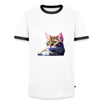 Propriétaire de chat Chat domestique Chat Chat siamois Chaton - T-shirt contrasté Homme - blanc/noir - Devant - AI Model Female 172 light (172cm) & AI Model Male 178 dark (178cm)