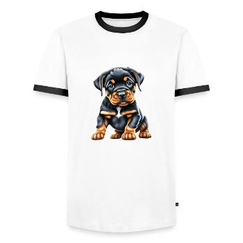 Rottweiler Chien Rottweiler Chiot Chiens Chien Chiot - T-shirt contrasté Homme - blanc/noir - Devant - AI Model Female 172 light (172cm) & AI Model Male 178 dark (178cm)