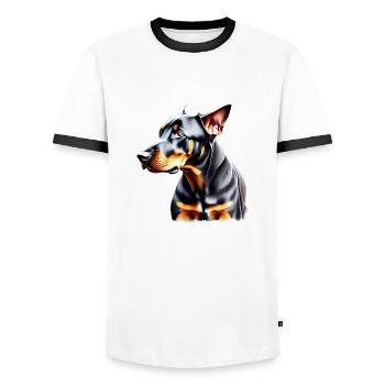 Doberman dog Doberman trainer Doberman puppy - Men's Ringer Shirt - white/black - Front - AI Model Female 172 light (172cm) & AI Model Male 178 dark (178cm)