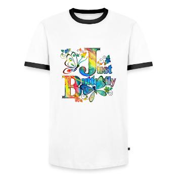 Colorful Butterfly Flowers Colorful Insect Dream Dream - Men's Ringer Shirt - white/black - Front - AI Model Female 172 light (172cm) & AI Model Male 178 dark (178cm)