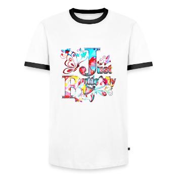 Colorful Butterfly Flowers Colorful Insect Dream Dream - Men's Ringer Shirt - white/black - Front - AI Model Female 172 light (172cm) & AI Model Male 178 dark (178cm)