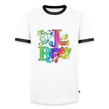 Colorful Butterfly Flowers Colorful Insect Dream Dream - Men's Ringer Shirt - white/black - Front - AI Model Female 172 light (172cm) & AI Model Male 178 dark (178cm)