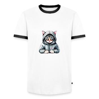 Chat, Propriétaire de chat, Chat domestique, Chat siamois, Chaton - T-shirt contrasté Homme - blanc/noir - Devant - AI Model Female 172 light (172cm) & AI Model Male 178 dark (178cm)