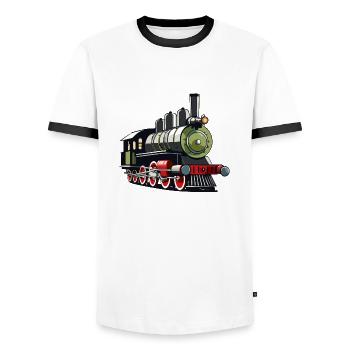 Steam locomotive - Men's Ringer Shirt - white/black - Front - AI Model Female 172 light (172cm) & AI Model Male 178 dark (178cm)