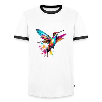 Hummingbird / Bird / Animal / Flying / Wings / Feathers - Men's Ringer Shirt - white/black - Front - AI Model Female 172 light (172cm) & AI Model Male 178 dark (178cm)