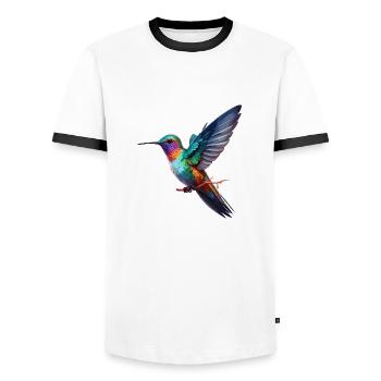Hummingbird / Bird / Animal / Flying / Wings / Feathers - Men's Ringer Shirt - white/black - Front - AI Model Female 172 light (172cm) & AI Model Male 178 dark (178cm)
