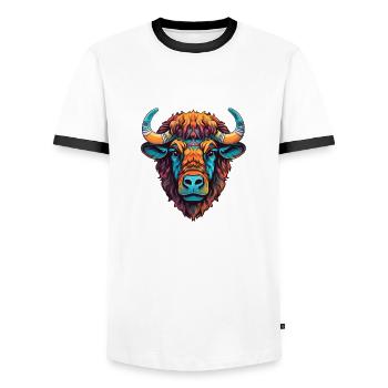 bison 1 - Männer Kontrast-T-Shirt - Weiß/Schwarz - Vorne - AI Model Female 172 light (172cm) & AI Model Male 178 dark (178cm)