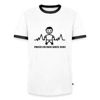 Proud father of a boy since 2020 - Men's Ringer Shirt - white/black - Front - AI Model Female 172 light (172cm) & AI Model Male 178 dark (178cm)