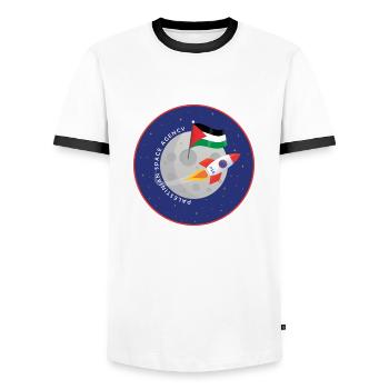 Palestinian Space Agency - Men's Ringer Shirt - white/black - Front - AI Model Female 172 light (172cm) & AI Model Male 178 dark (178cm)