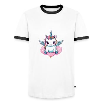 Licorne Einhorn Kawaii - Männer Kontrast-T-Shirt - Weiß/Schwarz - Vorne - AI Model Female 172 light (172cm) & AI Model Male 178 dark (178cm)