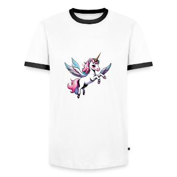 Licorne Einhorn Kawaii - Männer Kontrast-T-Shirt - Weiß/Schwarz - Vorne - AI Model Female 172 light (172cm) & AI Model Male 178 dark (178cm)
