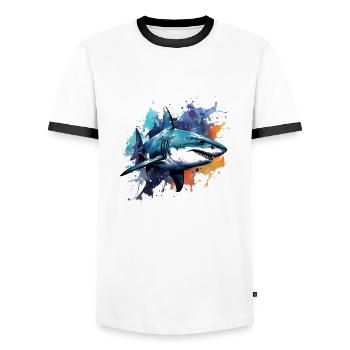 Hai Design in bunten Farben. Ideal als Geschenk - Männer Kontrast-T-Shirt - Weiß/Schwarz - Vorne - AI Model Female 172 light (172cm) & AI Model Male 178 dark (178cm)