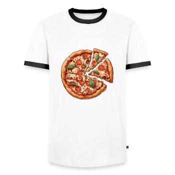 Pizza / Fast Food / Italian / Margherita - Men's Ringer Shirt - white/black - Front - AI Model Female 172 light (172cm) & AI Model Male 178 dark (178cm)