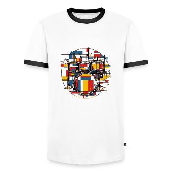 Drums Schlagzeug - Männer Kontrast-T-Shirt - Weiß/Schwarz - Vorne - AI Model Female 172 light (172cm) & AI Model Male 178 dark (178cm)