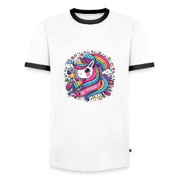 Rainbow Unicorn Beanie and Scarf Set - Be Yourself - Men's Ringer Shirt - white/black - Front - AI Model Female 172 light (172cm) & AI Model Male 178 dark (178cm)