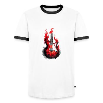 Guitar, Musical Instrument, Plucked Instrument, Guitarist - Men's Ringer Shirt - white/black - Front - AI Model Female 172 light (172cm) & AI Model Male 178 dark (178cm)