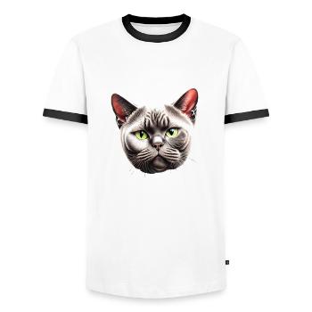 British Shorthair Cat Cat Cat Kitten - Men's Ringer Shirt - white/black - Front - AI Model Female 172 light (172cm) & AI Model Male 178 dark (178cm)