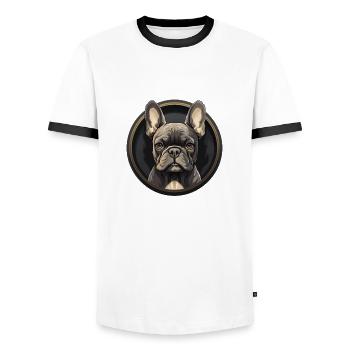 Französische Bulldogge - Männer Kontrast-T-Shirt - Weiß/Schwarz - Vorne - AI Model Female 172 light (172cm) & AI Model Male 178 dark (178cm)