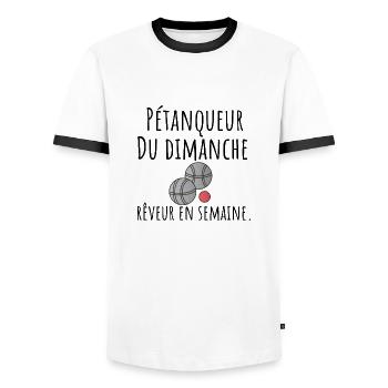 Dreamy Sunday petanqueur during the week - Men's Ringer Shirt - white/black - Front - AI Model Female 172 light (172cm) & AI Model Male 178 dark (178cm)