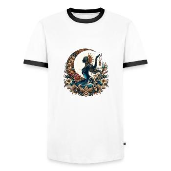 Vintage Goddess with Floral Moon - Men's Ringer Shirt - white/black - Front - AI Model Female 172 light (172cm) & AI Model Male 178 dark (178cm)