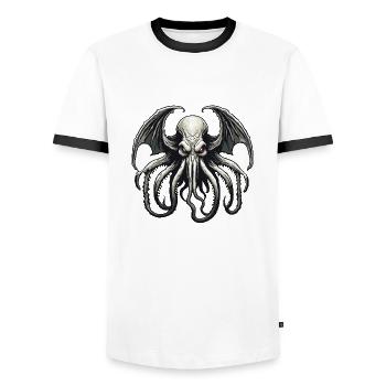 Cthulhu / Demon / Fantasie / Horror / tentakelig - Männer Kontrast-T-Shirt - Weiß/Schwarz - Vorne - AI Model Female 172 light (172cm) & AI Model Male 178 dark (178cm)