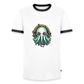 Cthulhu / Demon / Fantasie / Horror / tentakelig - Männer Kontrast-T-Shirt - Weiß/Schwarz - Vorne - AI Model Female 172 light (172cm) & AI Model Male 178 dark (178cm)