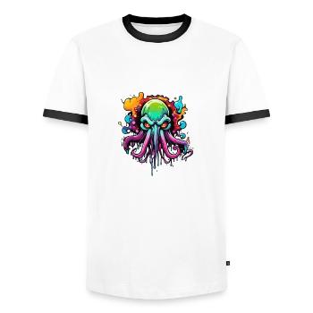 Cthulhu / Demon / Fantasie / Horror / tentakelig - Männer Kontrast-T-Shirt - Weiß/Schwarz - Vorne - AI Model Female 172 light (172cm) & AI Model Male 178 dark (178cm)