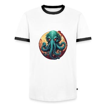 Cthulhu / Demon / Fantasie / Horror / tentakelig - Männer Kontrast-T-Shirt - Weiß/Schwarz - Vorne - AI Model Female 172 light (172cm) & AI Model Male 178 dark (178cm)