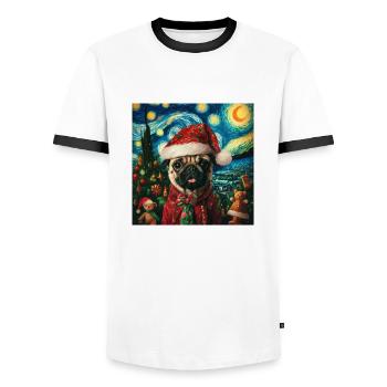Carlin de Noël - Style Van Gogh - T-shirt contrasté Homme - blanc/noir - Devant - AI Model Female 172 light (172cm) & AI Model Male 178 dark (178cm)