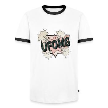 cool area 51 raid fun alien loving kid alien pun - Men's Ringer Shirt - white/black - Front - AI Model Female 172 light (172cm) & AI Model Male 178 dark (178cm)