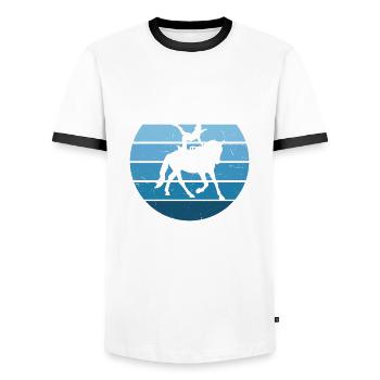 Pferdegymnastik Balanceübungen Akrobatik auf dem P - Männer Kontrast-T-Shirt - Weiß/Schwarz - Vorne - AI Model Female 172 light (172cm) & AI Model Male 178 dark (178cm)