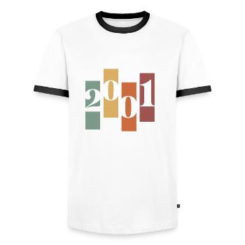 2001 Vintage Retro - Men's Ringer Shirt - white/black - Front - AI Model Female 172 light (172cm) & AI Model Male 178 dark (178cm)