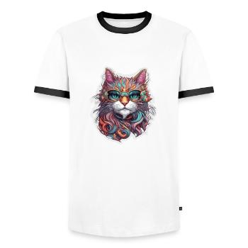 Cool Cat / Funny / Animal / Pet / Crazy - Men's Ringer Shirt - white/black - Front - AI Model Female 172 light (172cm) & AI Model Male 178 dark (178cm)