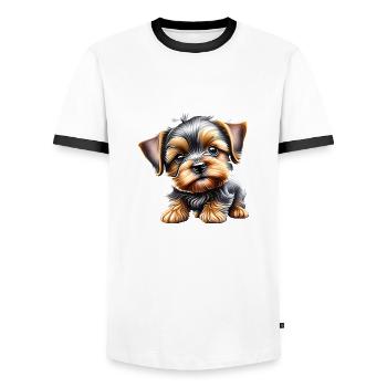 Yorkshire Terrier chiot chien propriétaire chien - T-shirt contrasté Homme - blanc/noir - Devant - AI Model Female 172 light (172cm) & AI Model Male 178 dark (178cm)