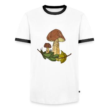Pilze - Männer Kontrast-T-Shirt - Weiß/Schwarz - Vorne - AI Model Female 172 light (172cm) & AI Model Male 178 dark (178cm)