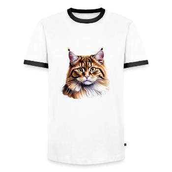 Maine Coon Chaton Chaton Propriétaire Chat Mâle - T-shirt contrasté Homme - blanc/noir - Devant - AI Model Female 172 light (172cm) & AI Model Male 178 dark (178cm)