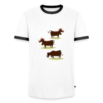 Les Trois Vaches - T-shirt contrasté Homme - blanc/noir - Devant - AI Model Female 172 light (172cm) & AI Model Male 178 dark (178cm)
